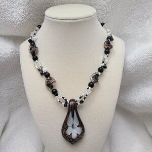 Vintage Blown Glass Beaded Necklace # 2 with differnent Calla Lily Design